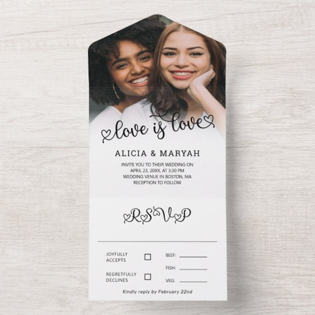 Invitation Tout En Un L'amour noir blanc est Mariage d'amour (À l'intérieur)