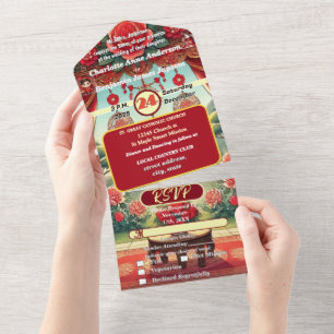 Invitation Tout En Un Lanterne Florale Rouge Chinoise Ancienne Rideau Ro
