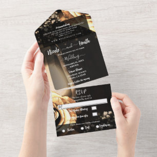 Invitation Tout En Un Lanterne rustique et Rose Vintage d'or Mariage + R