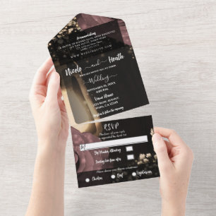 Invitation Tout En Un Lanterne Rustique Rose Poussiéreux Mauve Roses Mar