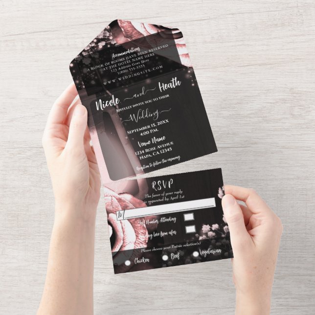 Invitation Tout En Un Lanterne rustique & Roses Roses Roses Roses Roses  (Déchirure)