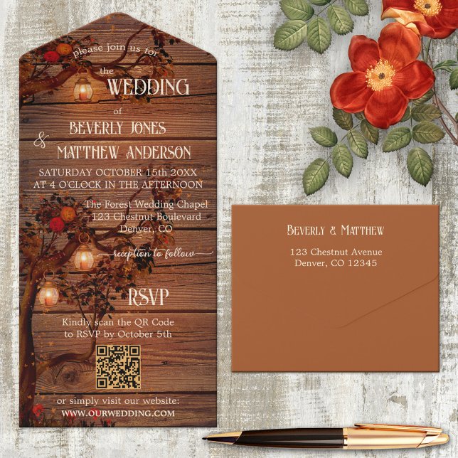 Invitation Tout En Un Lanternes automnales rustiques Terra Cotta Mariage (Créateur téléchargé)