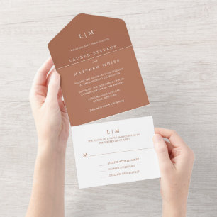 Invitation Tout En Un Lauren Terracotta Monogramme Mariage élégant