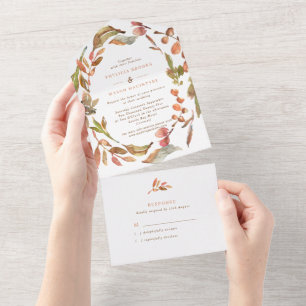 Invitation Tout En Un L'Automne Laisse Le Mariage Wreath Tout En Une Inv
