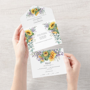Invitation Tout En Un Lavande de tournesol Eucalyptus  