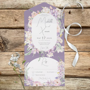 Invitation Tout En Un Lavande Noire Rustique Fleurs Pastel Pas De Dîner