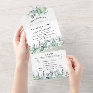 Invitation Tout En Un Lavande rustique et Mariage RSVP Eucalyptus
