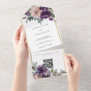 Invitation Tout En Un Lavender Crème aquarelle Foliage Rustique Mariage