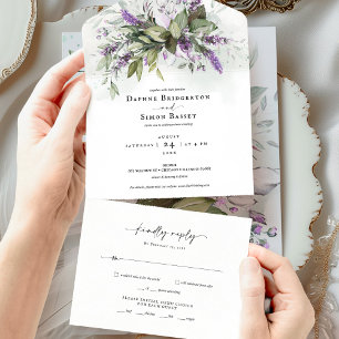 Invitation Tout En Un Lavender Green Script Tout en un mariage Inviter