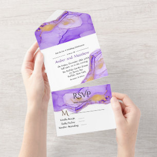 Invitation Tout En Un Lavender Lilac Mariage d'encre d'alcool tout en un