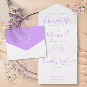 Invitation Tout En Un Lavender Lilac Script minimaliste Mariage