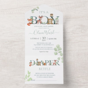 Invitation Tout En Un Le Baby shower des animaux des bois   Livres pour 