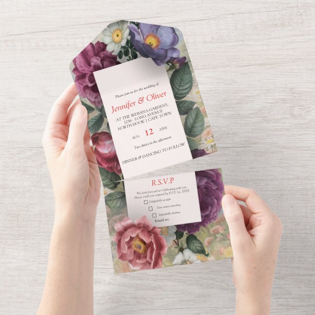 Invitation Tout En Un Le Langage des Fleurs en Une Seule Invitation (Déchirure)