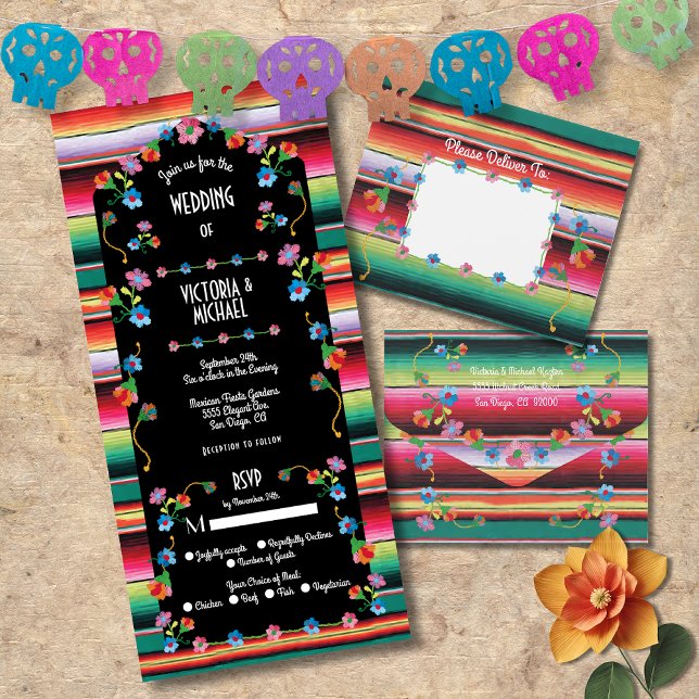 Invitation Tout En Un Le Mariage Floral Mexicain Festa Broderie (Créateur téléchargé)