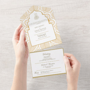 Invitation Tout En Un Le MARIAGE Islamique NIKAH WALLIMAH Gold Ornait
