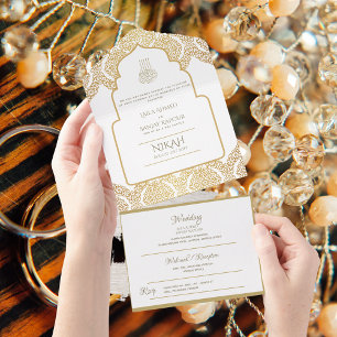 Invitation Tout En Un Le MARIAGE Islamique NIKAH WALLIMAH Gold Ornait