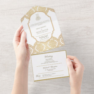 Invitation Tout En Un Le MARIAGE Islamique NIKAH WALLIMAH Gold Ornait