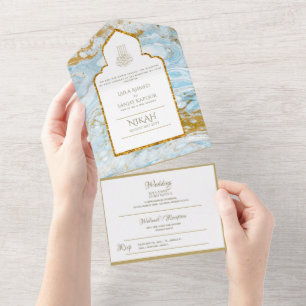 Invitation Tout En Un LeahG Blue Islam Mariage invite Nikah
