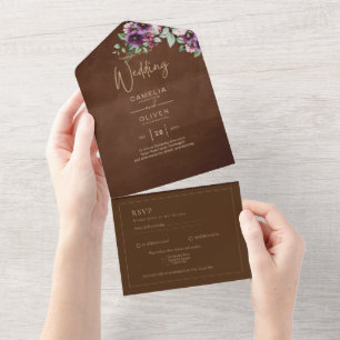 Invitation Tout En Un LeahG Brun Baie Prune Pourpre Mariage Automne Hive