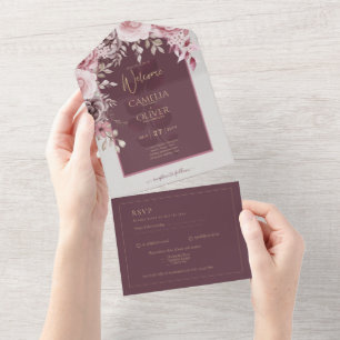 Invitation Tout En Un LeahG Burgundy Blush Rose Roses Mariage de automne