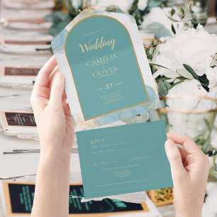 Invitation Tout En Un LeahG INK Verre de mer Turquoise Turquoise or INVI