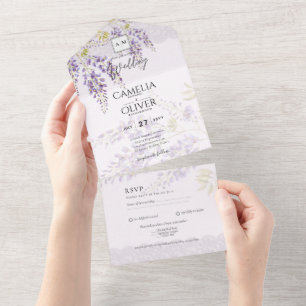 Invitation Tout En Un LeahG Purple WISTERIA Dentelle Florale Mariage INV