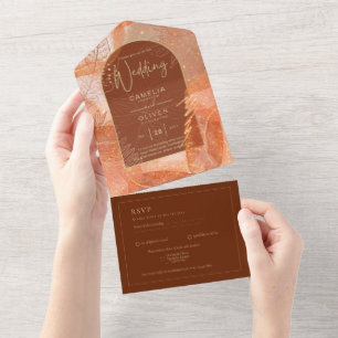 Invitation Tout En Un LeahG Terracotta Gold Automne Mariage de automne I