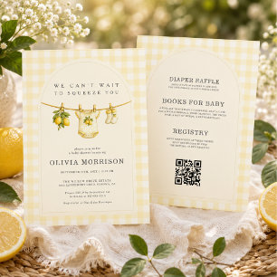 Invitation Tout en Un Lemon Squeeze Gingham Baby Shower