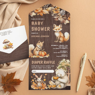 Invitation Tout En Un Les animaux boisés mignons Automne Baby shower boi