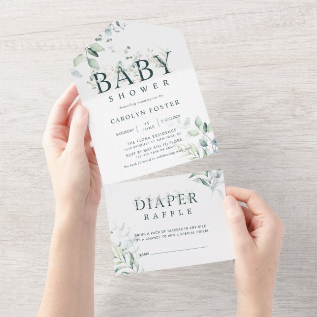 Invitation Tout En Un LETTRE Botanique Baby shower Fille | Fromage de co (Déchirure)