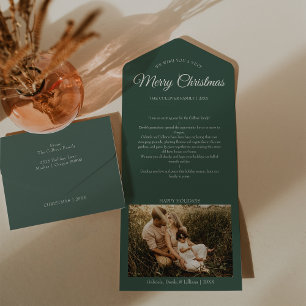 Invitation Tout En Un Lettre de Noël verte très joyeux, photo