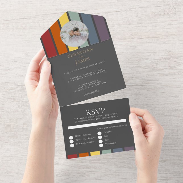 Invitation Tout En Un LGBTQ Rainbow Gay Elegant (Déchirure)
