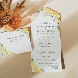 Invitation Tout En Un Light Blue Floral All in One Wedding Invite