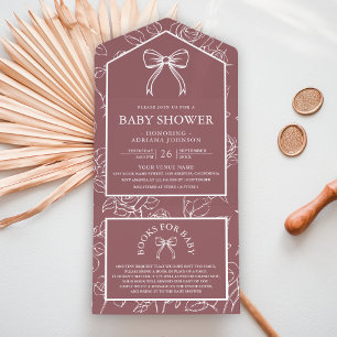 Invitation Tout En Un Ligne Rose Poussiéreuse Coquette Arc-en-ciel Baby 