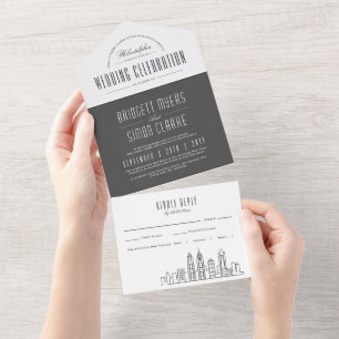 Invitation Tout En Un Ligne Skyline Philadelphia Deco   Mariage de style