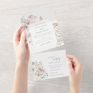 Invitation Tout En Un Lilac Boho Fleur sauvage Fern Mariage botanique