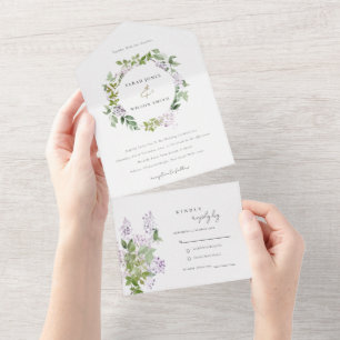 Invitation Tout En Un Lilac Floral Wreath Cottage Jardin Mariage