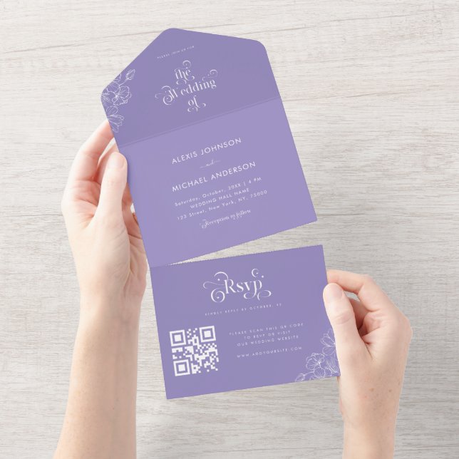Invitation Tout En Un Lilac Lavender Botanique Moderne Typographie Viole (Déchirure)