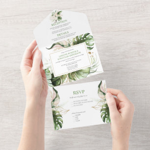 Invitation Tout En Un Liliums Tropicaux Verts Rose Pâle