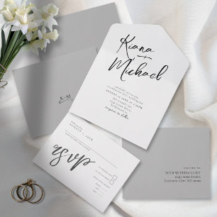 Invitation Tout En Un Love Calligraphy Mariage B&W ID940
