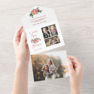 Invitation Tout En Un Love, Joy & Peace Typographie Pastel Floral 3-Phot