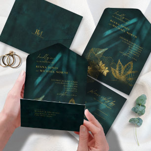 Invitation Tout En Un Lumière de la Lune Mariage Emerald Green ID881