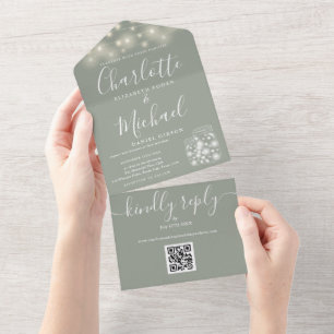 Invitation Tout En Un Lumières de corde de pot de maçon de code QR de sa