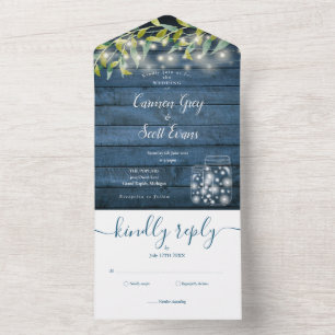 Invitation Tout En Un Lumières de ficelle de feuillage de bois bleu Mari