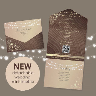 Invitation Tout En Un Lumières en Bois Rustique Mariage Chronologie