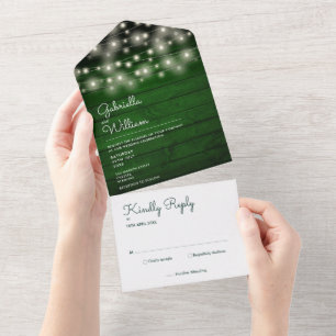 Invitation Tout En Un Lumières Guirlande Rustique Bois Monogramme Mariag