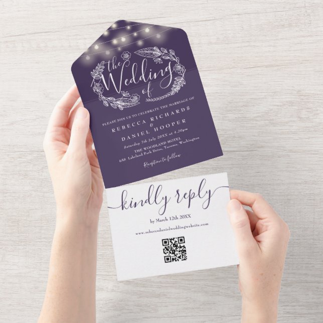 Invitation Tout En Un Lumières Violettes en Forme de Guirlande avec Code (Déchirure)