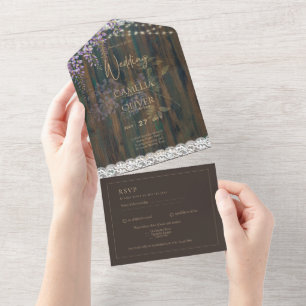 Invitation Tout En Un Luminaires en dentelle de bois rustique Wisteria M