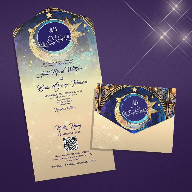 Invitation Tout En Un Lune et étoiles Mariage tout en un (Créateur téléchargé)