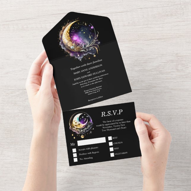 Invitation Tout En Un Lune étoile céleste étoiles lumière mythique (Déchirure)